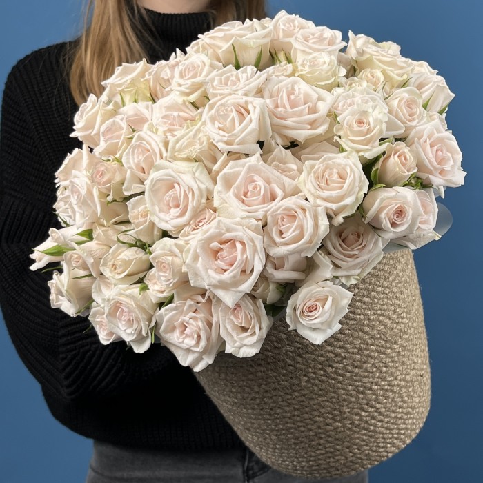 25 кустовых роз Роял Порцелина в кашпо